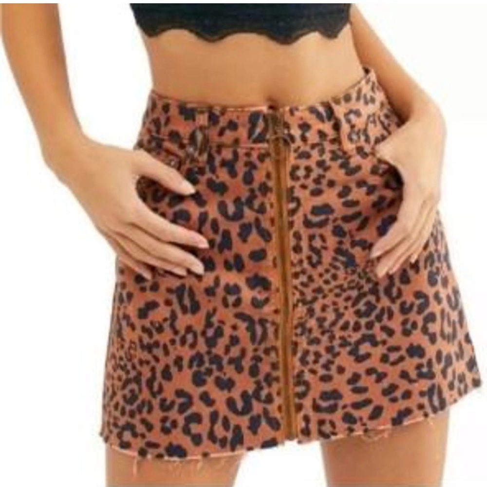 Free People Womens Leopard Print Denim Zip It Up Mini Skirt Size 30 New